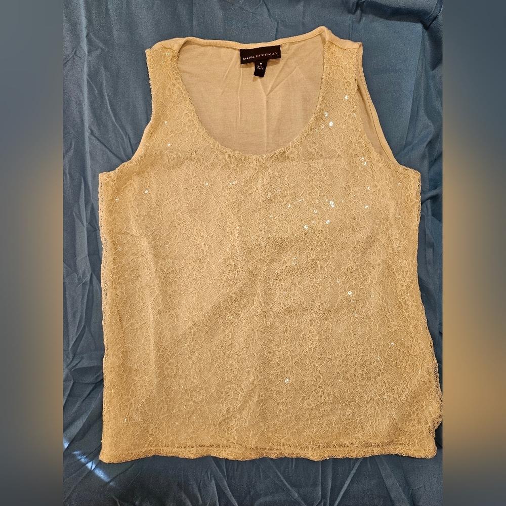 Dana Buchman Cream Sequin Lace Tank Top Size M